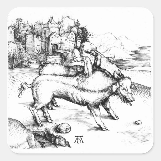 Pegatina Cuadrada Cerdo monstruoso (Anverso)
