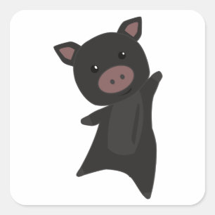 Pegatina Cuadrada Cerdo Negro Cerdo Cerdo Cívico Animales Niños