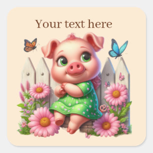 Pegatina Cuadrada Cerdo vegetal de país lindo añadir texto
