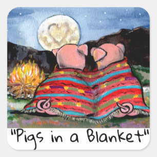 Pegatina Cuadrada Cerdos en una luna romántica en blanco cubren art