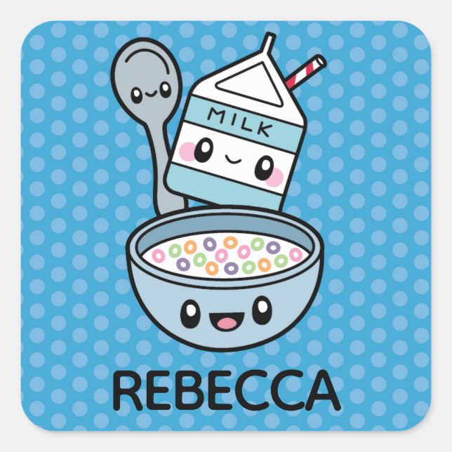 Pegatina Cuadrada Cereal y leche para el desayuno (Anverso)