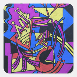 Pegatina Cuadrada Cerebro Derecho Cerebro Izquierdo-Arte Abstracto P