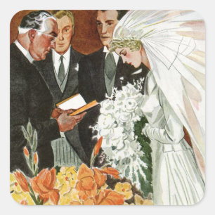 Pegatina Cuadrada Ceremonia de bodas con novia y novio