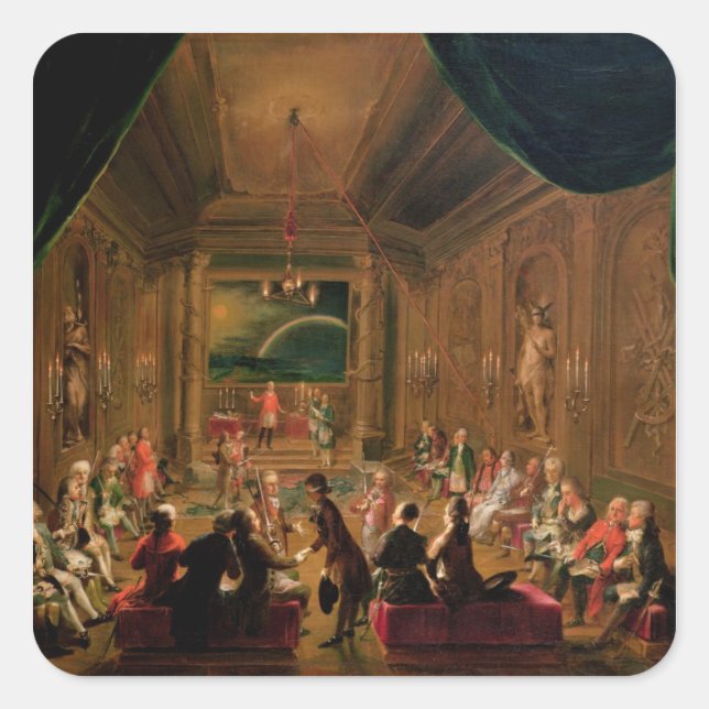 Pegatina Cuadrada Ceremonia de iniciación en un masónico vienés (Anverso)