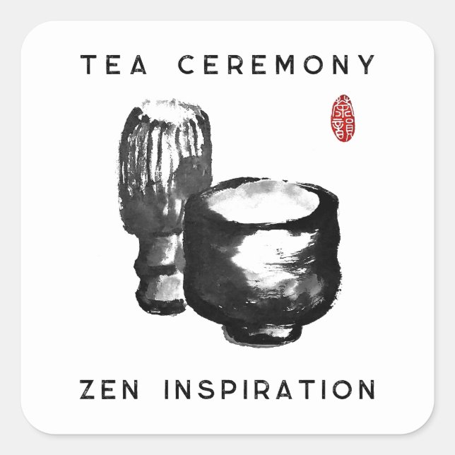 Pegatina Cuadrada Ceremonia de té/inspiración zen (Anverso)
