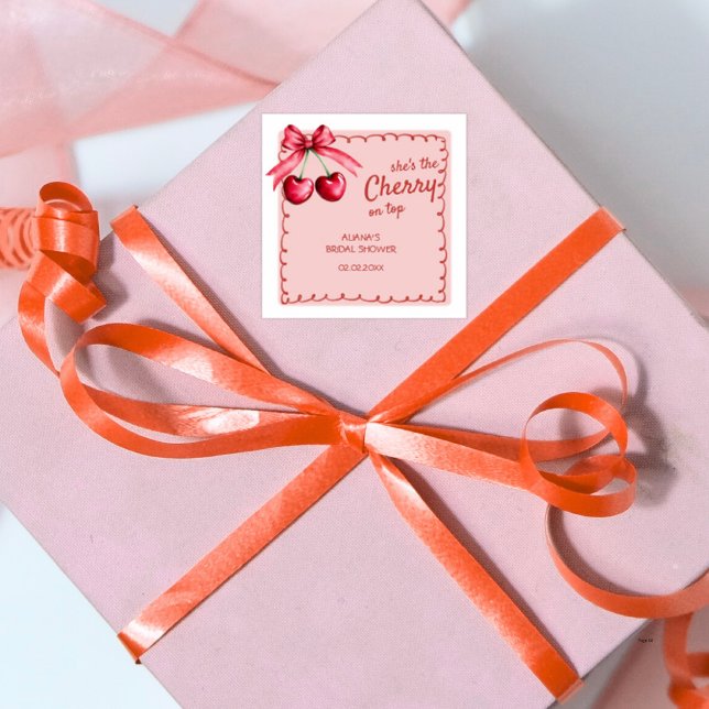 Pegatina Cuadrada Cereza Roja y Rosa Encima Fiesta de Despedida de S (Subido por el creador)