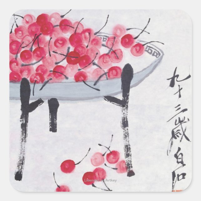 Pegatina Cuadrada Cerezas (Anverso)