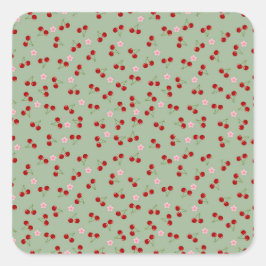 Pegatina Cuadrada Cerezas Y Flores