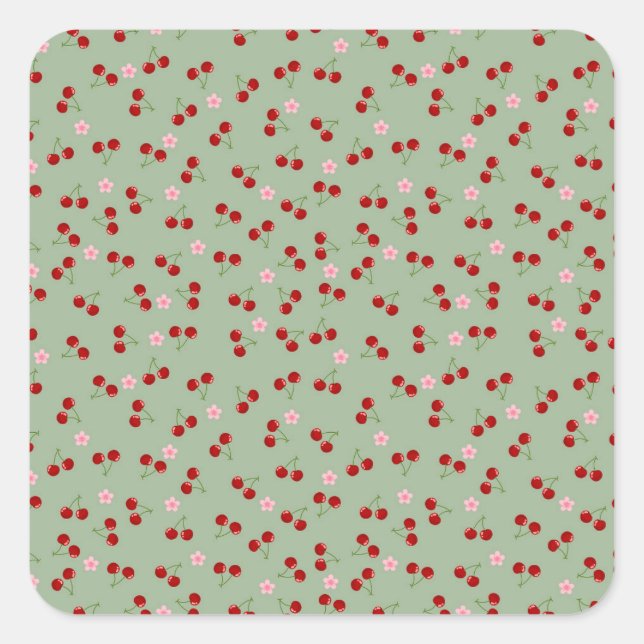 Pegatina Cuadrada Cerezas Y Flores (Anverso)