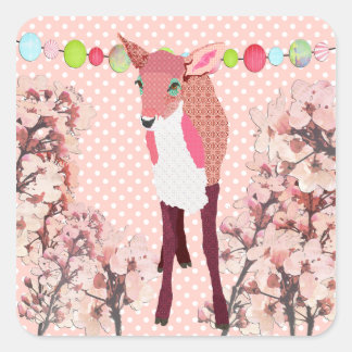 Pegatina Cuadrada Cerezo Blossom Bonito Rosa Fawn