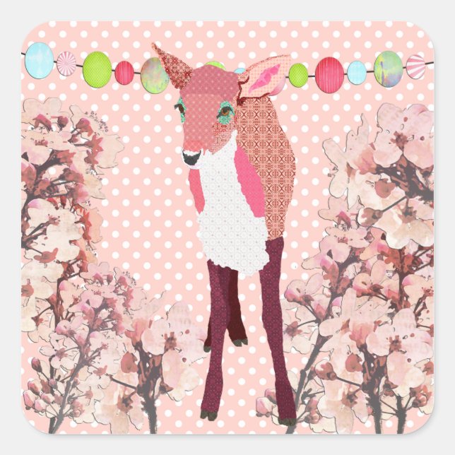 Pegatina Cuadrada Cerezo Blossom Bonito Rosa Fawn (Anverso)
