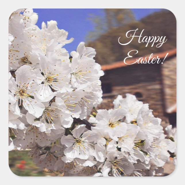 Pegatina Cuadrada Cerezo en flor. Semana Santa. (Anverso)