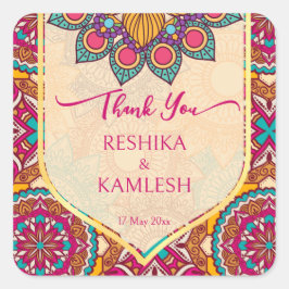 Pegatina Cuadrada Cerise mandala rangoli boda nombre personalizado