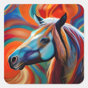 Pegatina Cuadrada Cerrar la cabeza de caballo