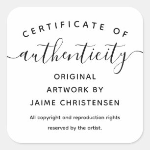 Pegatina Cuadrada Certificado de autenticidad de script de Moda simp