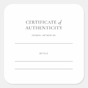 Pegatina Cuadrada Certificado de autenticidad para obras de arte