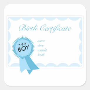 Pegatina Cuadrada Certificado de nacimiento de niño
