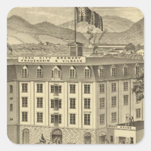 Pegatina Cuadrada Cervecería Iron City, Frauenheim y Vilsack