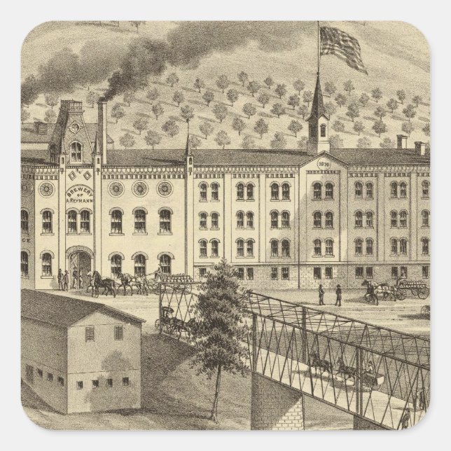 Pegatina Cuadrada Cervecería y casa de malta de A Reymann (Anverso)