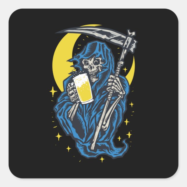 Pegatina Cuadrada Cerveza de bebida Grim Reaper (Anverso)