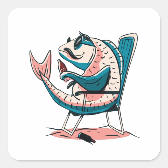 Pegatina Cuadrada Cerveza de pescado de carabina (Anverso)