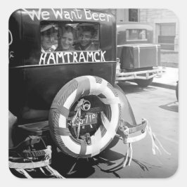 Pegatina Cuadrada Cerveza de prohibición de la cosecha, queremos cer