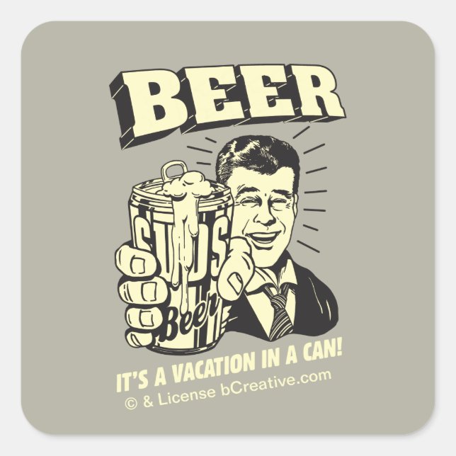 Pegatina Cuadrada Cerveza: Es una vacaciones en lata (Anverso)