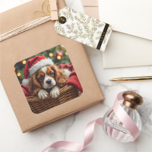 Pegatina Cuadrada Cesta Acogedora para Cavalier King Charles Spaniel