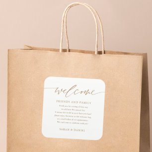 Pegatina Cuadrada Cesta de bolsitas de regalo de bienvenida Gold Ele