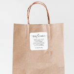 Pegatina Cuadrada Cesta de bolsitas de regalo de bienvenida para la<br><div class="desc">Elegante Boda Bienvenida Regalo Pegatinas de la Cesta de Bolsas</div>
