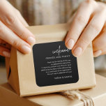 Pegatina Cuadrada Cesta de bolsitas de regalo para Boda negro minima<br><div class="desc">Boda minimalista Bienvenidos Pegatinas de la cesta de bolsitas de regalo</div>