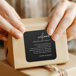 Pegatina Cuadrada Cesta de bolsitas de regalo para Boda negro minima