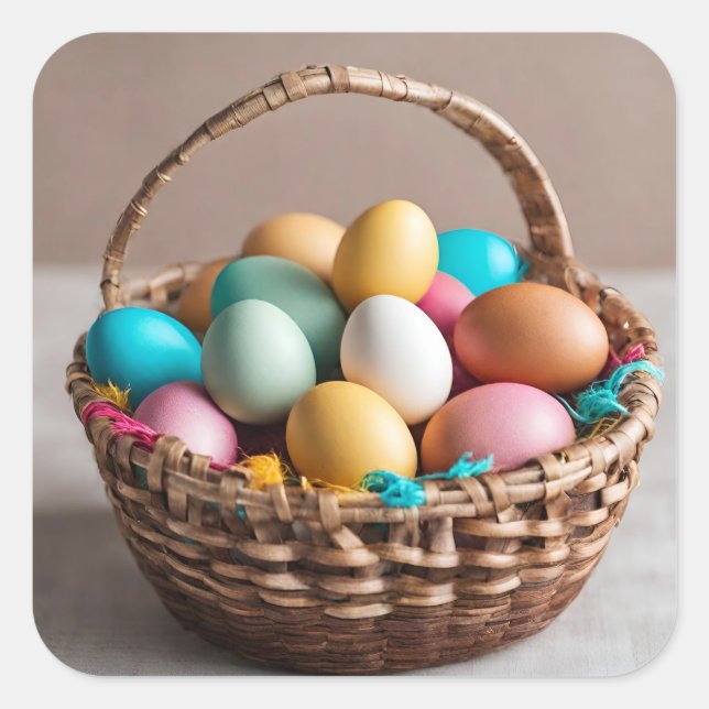 Pegatina Cuadrada Cesta de huevos de Pascua (Anverso)