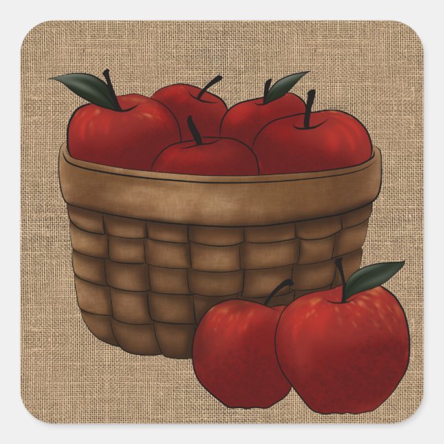 Pegatina Cuadrada Cesta de manzanas (Anverso)