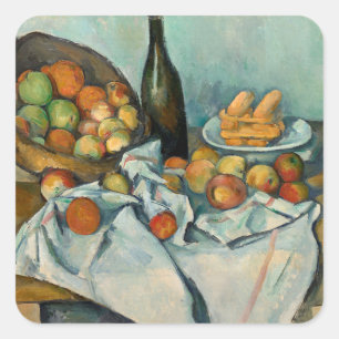 Pegatina Cuadrada Cesta de manzanas de Paul Cezanne Vida muerta vint