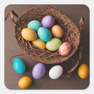 Pegatina Cuadrada Cesta de Pascua