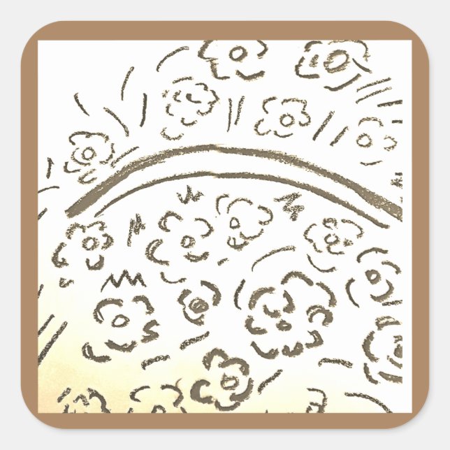 Pegatina Cuadrada Cesta de Sepia con manija (Anverso)