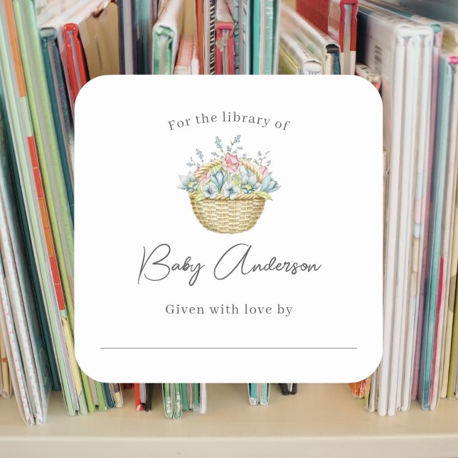 Pegatina Cuadrada Cesta floral rosa azul cesta de bebé (Subido por el creador)