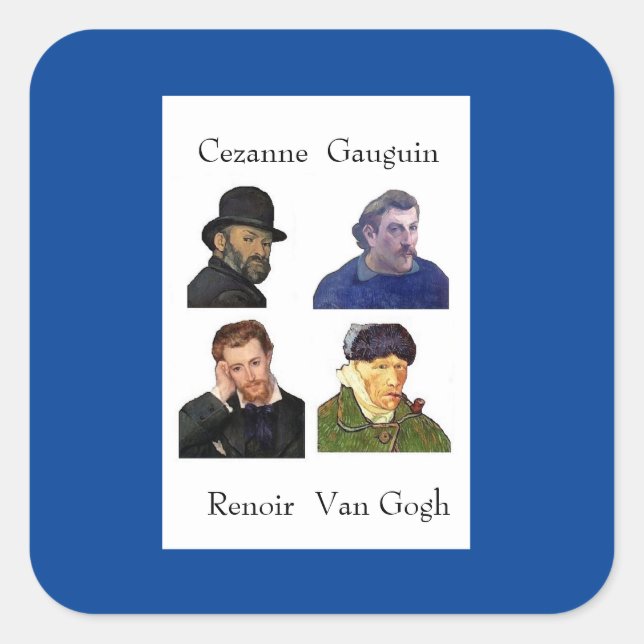 Pegatina Cuadrada Cezanne, Gauguin, Renoir, Van Gogh (Anverso)