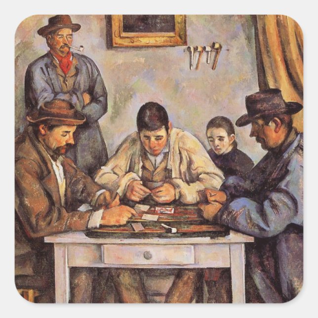 Pegatina Cuadrada Cezanne - Los Jugadores de Tarjetas, 1892 (Anverso)