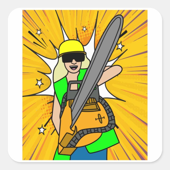 Pegatina Cuadrada Chainsaw Lumberjack Chainsaw (Anverso)