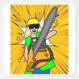 Pegatina Cuadrada Chainsaw Lumberjack Chainsaw