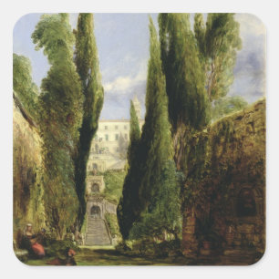 Pegatina Cuadrada Chalet D'Este, Tivoli (aceite en lona)