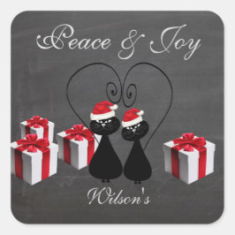 Pegatina Cuadrada Chalkboard divertido pareja de gatos de Santa pers