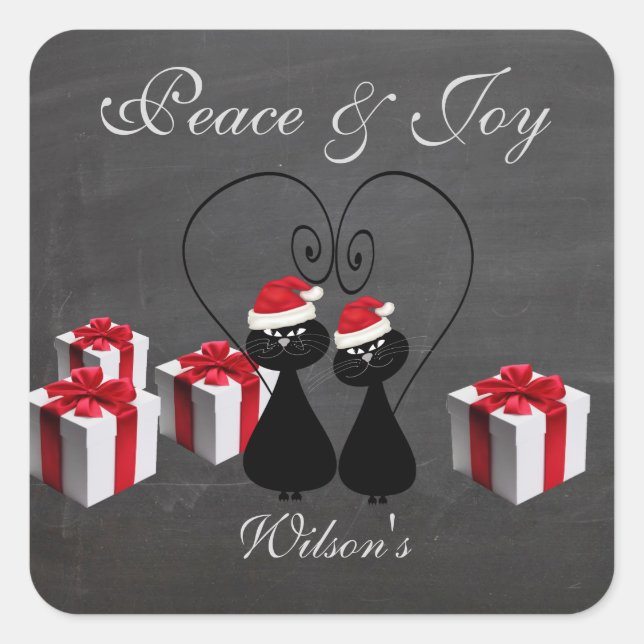 Pegatina Cuadrada Chalkboard divertido pareja de gatos de Santa pers (Anverso)