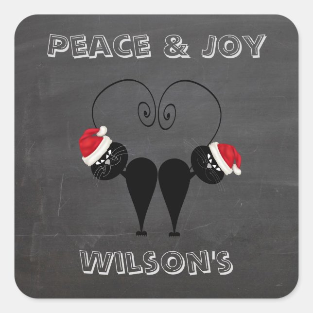 Pegatina Cuadrada Chalkboard divertido pareja de gatos de Santa pers (Anverso)