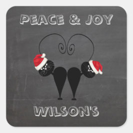 Pegatina Cuadrada Chalkboard divertido pareja de gatos de Santa pers