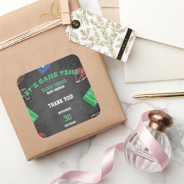 Pegatina Cuadrada Chalkboard es Baby Shower de fútbol en tiempo de j (Regalar)