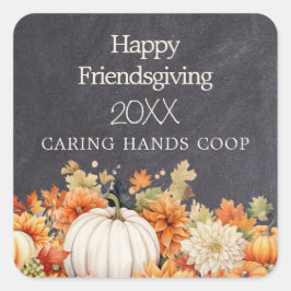 Pegatina Cuadrada Chalkboard Fall Pumpkin Floral Friendsgiving Year