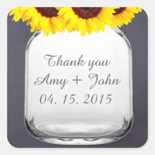 Pegatina Cuadrada Chalkboard favores de boda de girasol de carmín